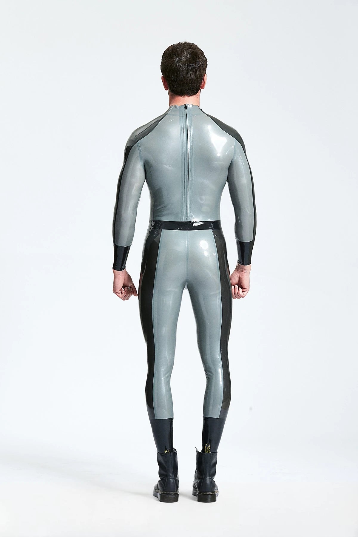 Metallic Silver Male 'Flight Commander' Latex Catsuit