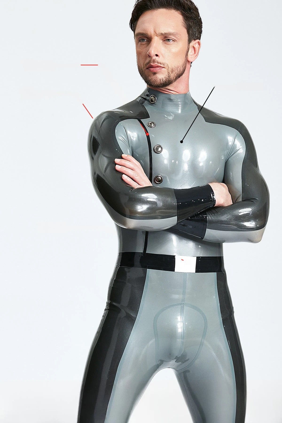 Metallic Silver Male 'Flight Commander' Latex Catsuit