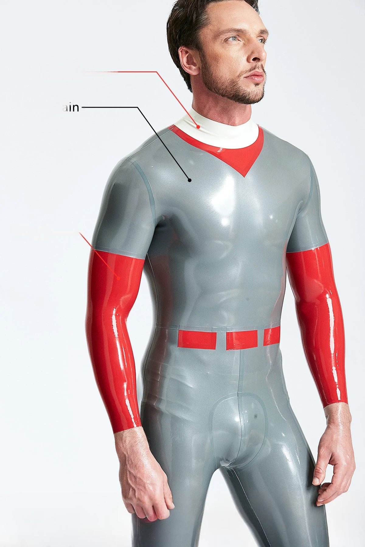 Metallic Silver Male 'Catcher' Latex Catsuit