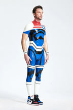Middle Blue Male 'Captain Star' Back Zip Latex Catsuit