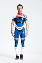 Middle Blue Male 'Captain Star' Back Zip Latex Catsuit