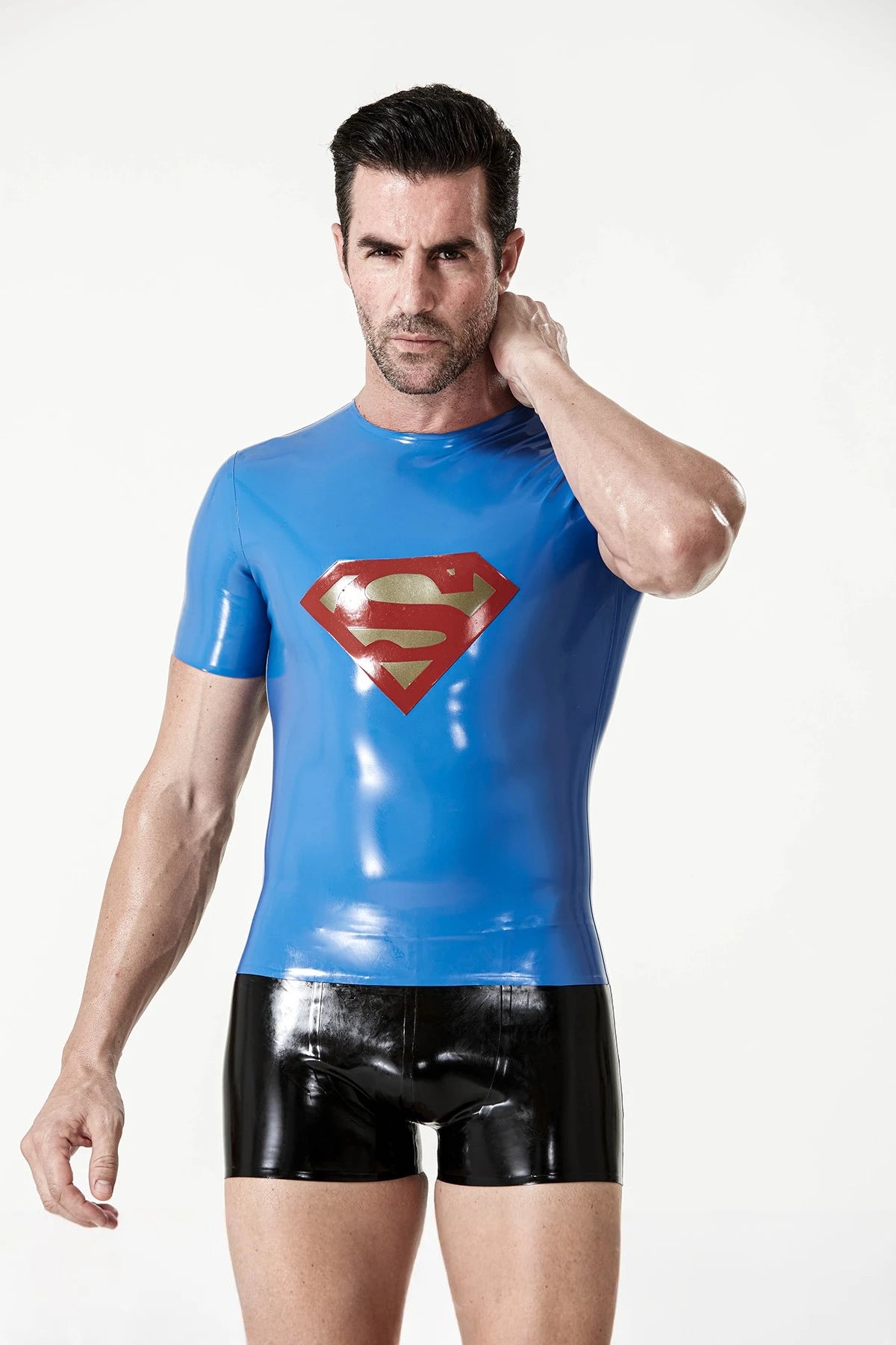 Middle Blue Male 'Super-Guy' Latex T-shirt