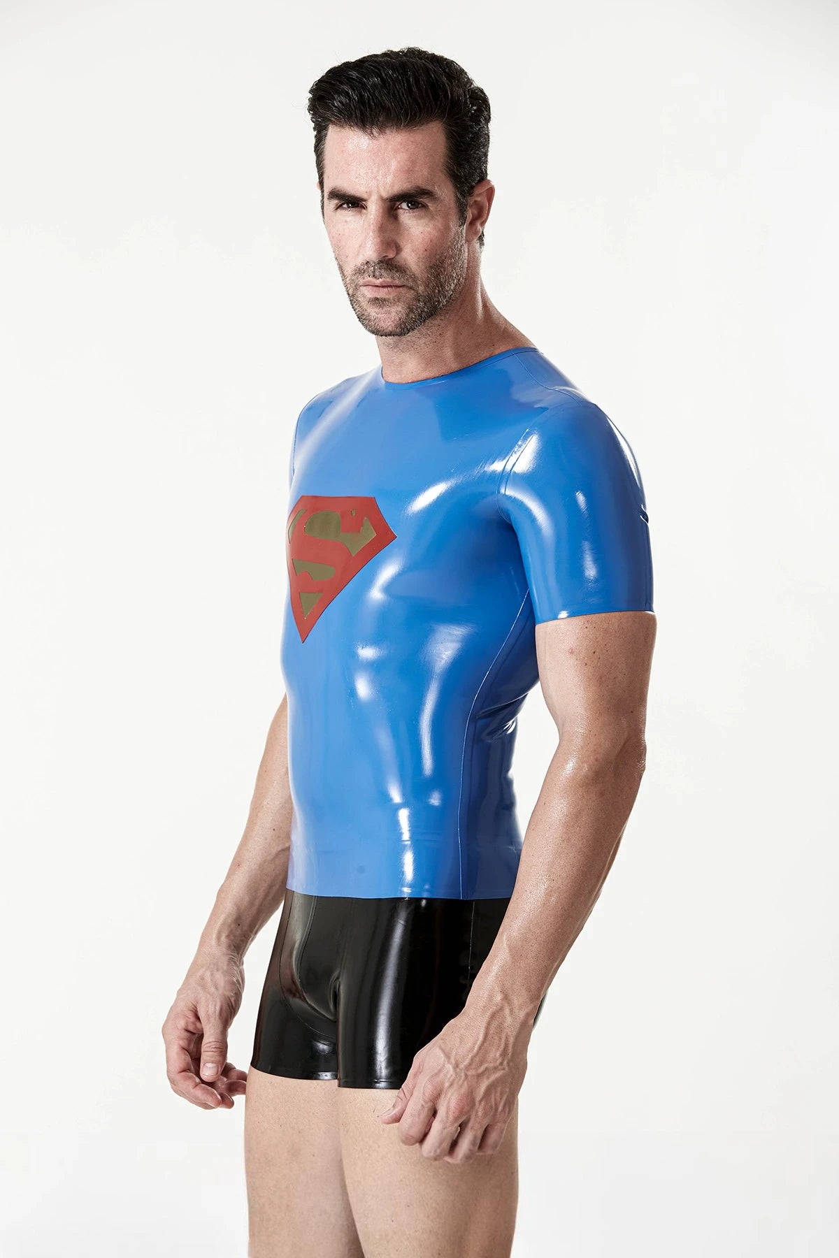 Middle Blue Male 'Super-Guy' Latex T-shirt
