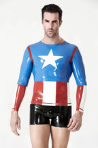 Middle Blue Male 'Captain A' Long-Sleeved Latex T-Shirt