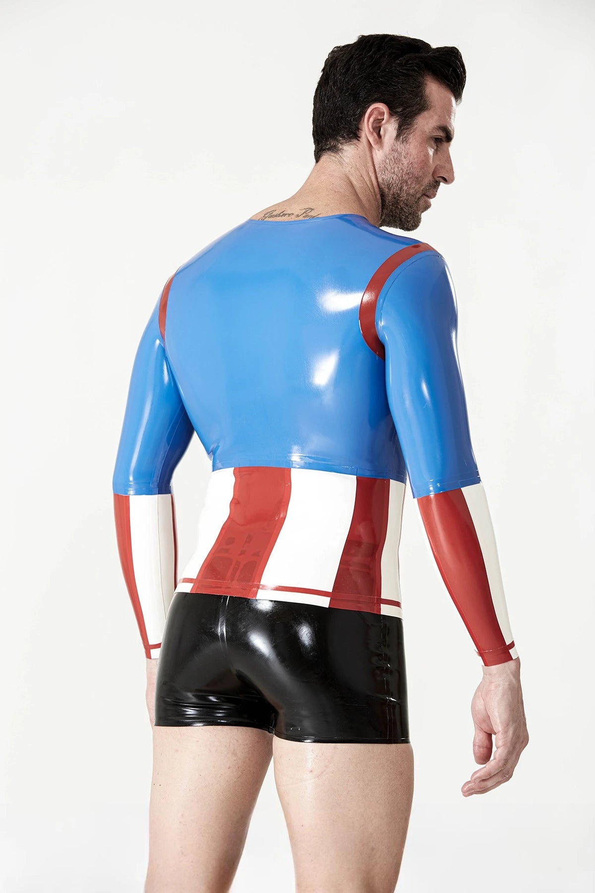 Middle Blue Male 'Captain A' Long-Sleeved Latex T-Shirt