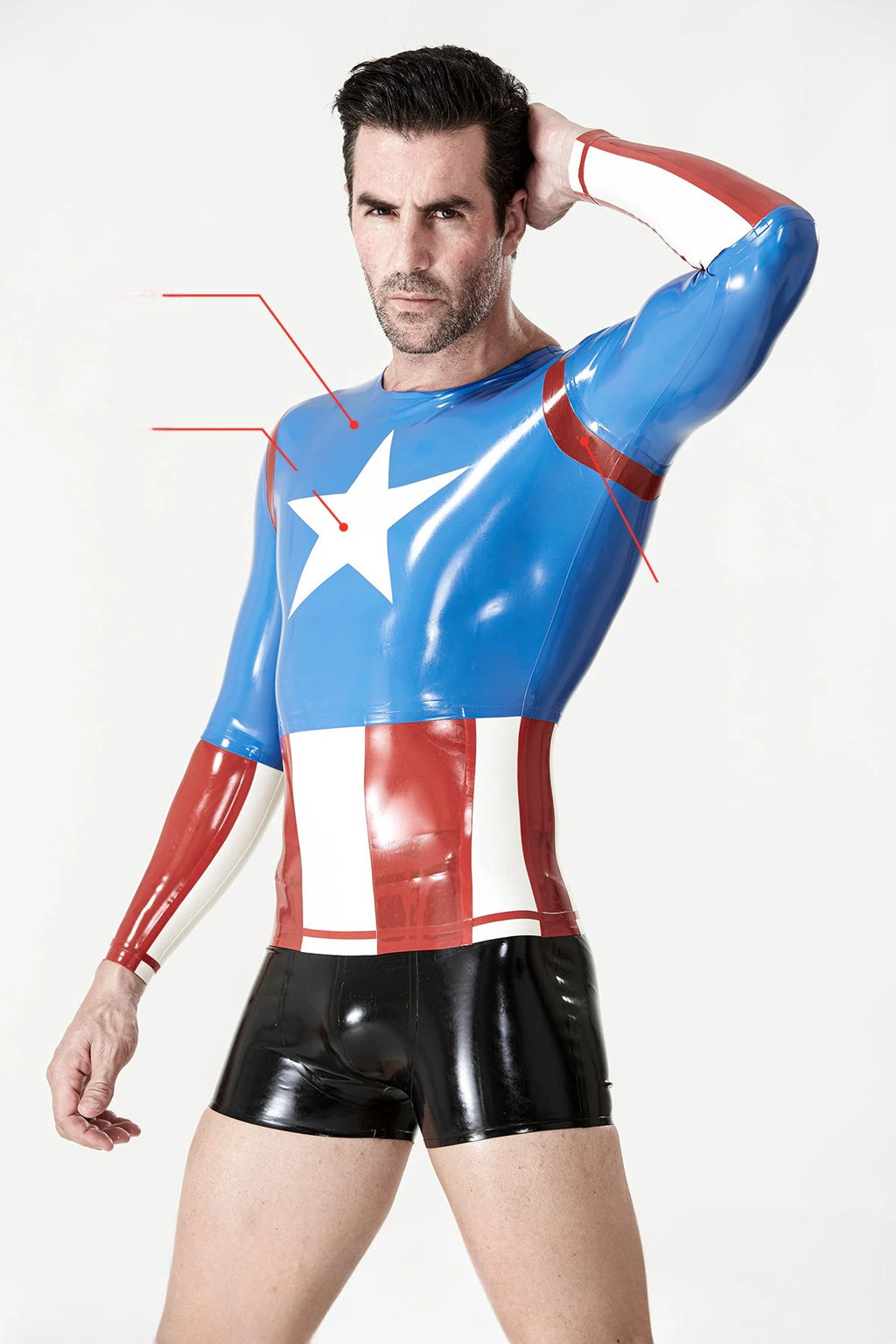 Middle Blue Male 'Captain A' Long-Sleeved Latex T-Shirt