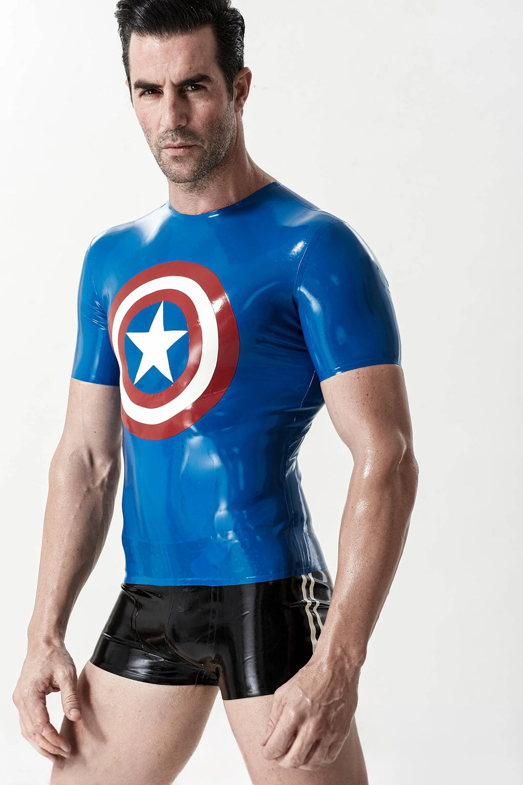 Middle Blue Male 'Star-get' Latex Muscle T-Shirt