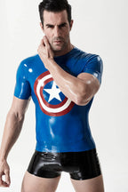 Middle Blue Male 'Star-get' Latex Muscle T-Shirt