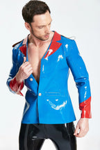 Middle Blue Male Wide-Necked Casual Lounge Latex Jacket