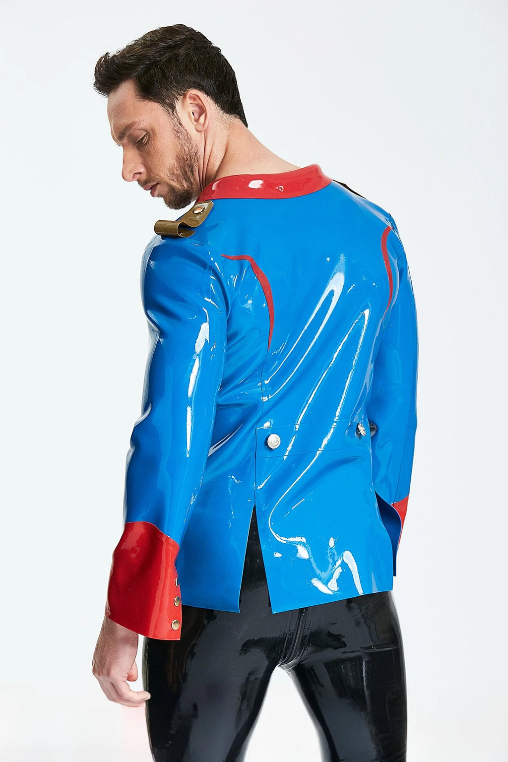 Middle Blue Male Wide-Necked Casual Lounge Latex Jacket