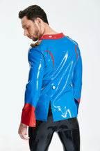 Middle Blue Male Wide-Necked Casual Lounge Latex Jacket