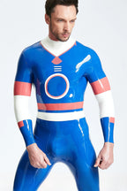 Middle Blue Male 'Circle Of Life' Back Zip Latex Catsuit