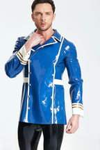 Middle Blue Male Latex Double-Breasted Blazer