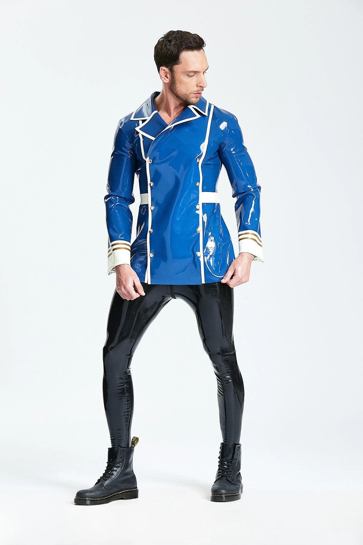 Middle Blue Male Latex Double-Breasted Blazer
