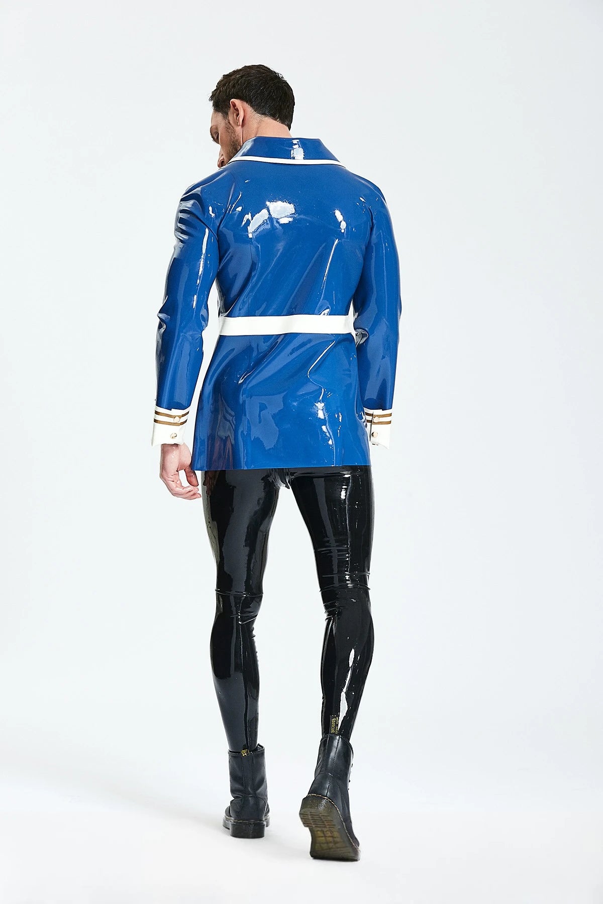 Middle Blue Male Latex Double-Breasted Blazer