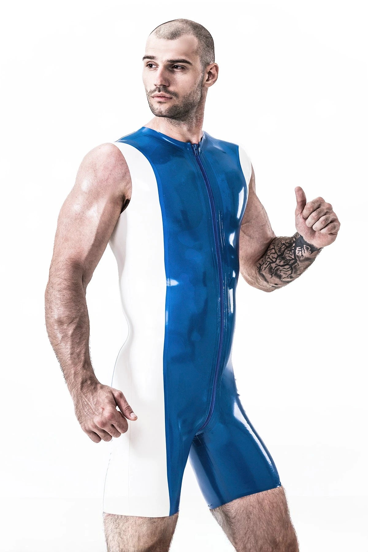 middle blue, trim color is white Male Speed Sports Latex Surfsuit