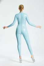 Moon Blue Long Sleeve Latex Catsuit - 3-Way Zip