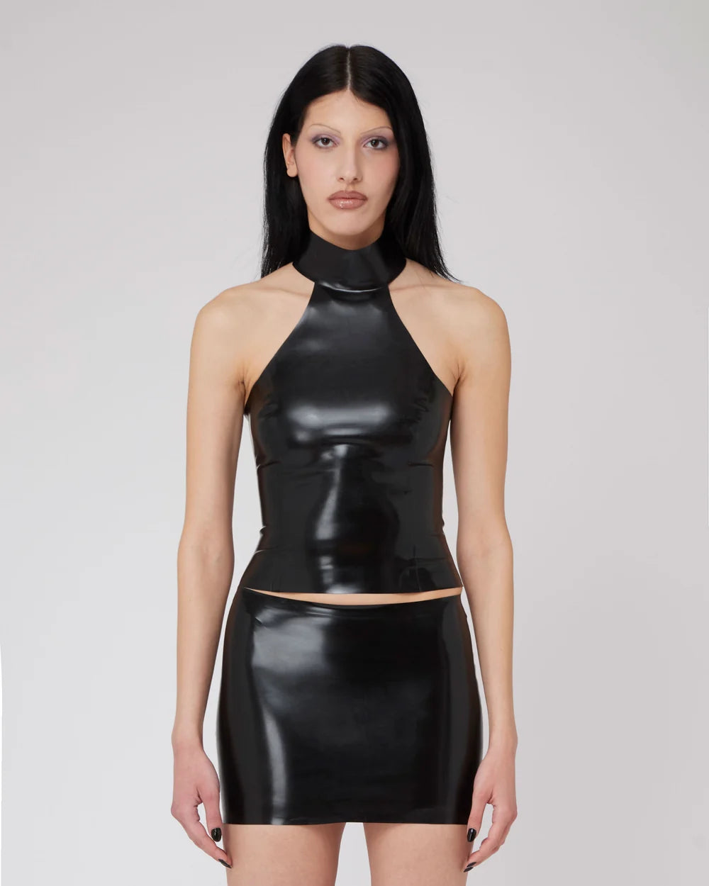 Natural Latex Collar Top with Snap Buttons