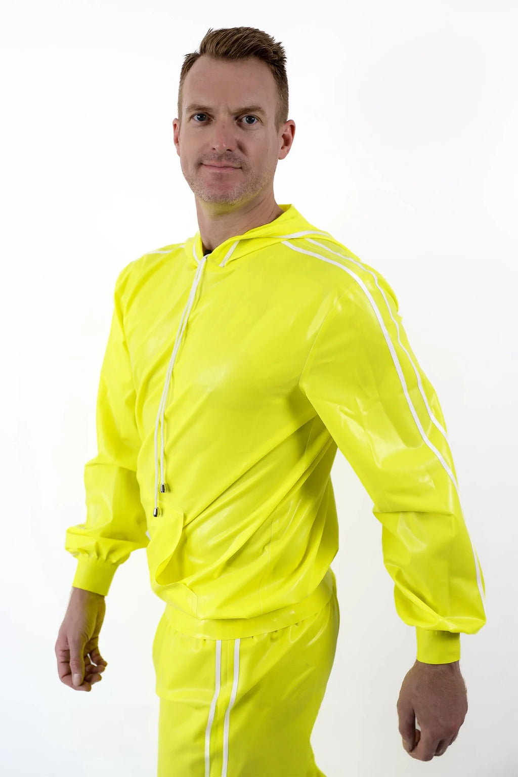 Neon Yellow Male Standard Latex Sports Tracksuit Latex Jacket