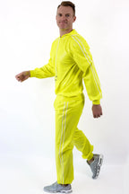 Neon Yellow Male Standard Latex Sports Tracksuit Latex Jacket