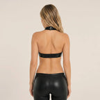 O Ring Halter Latex Crop Top in Black