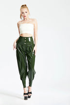 Olive Green HIgh-Waisted Harem Latex Pants