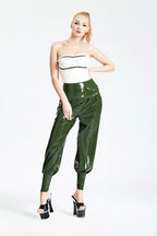 Olive Green HIgh-Waisted Harem Latex Pants
