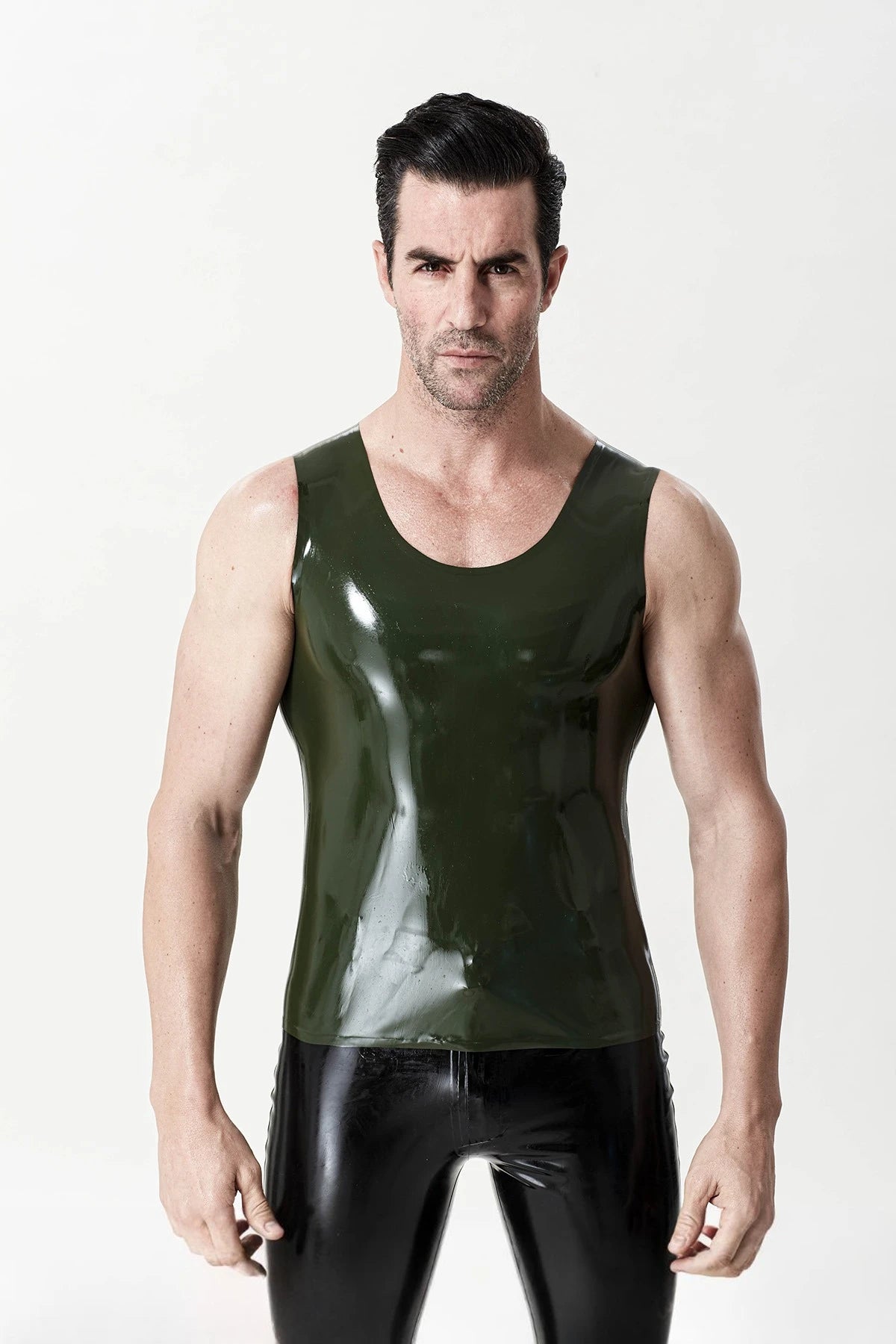 Olive Green Male Latex Regular Singlet