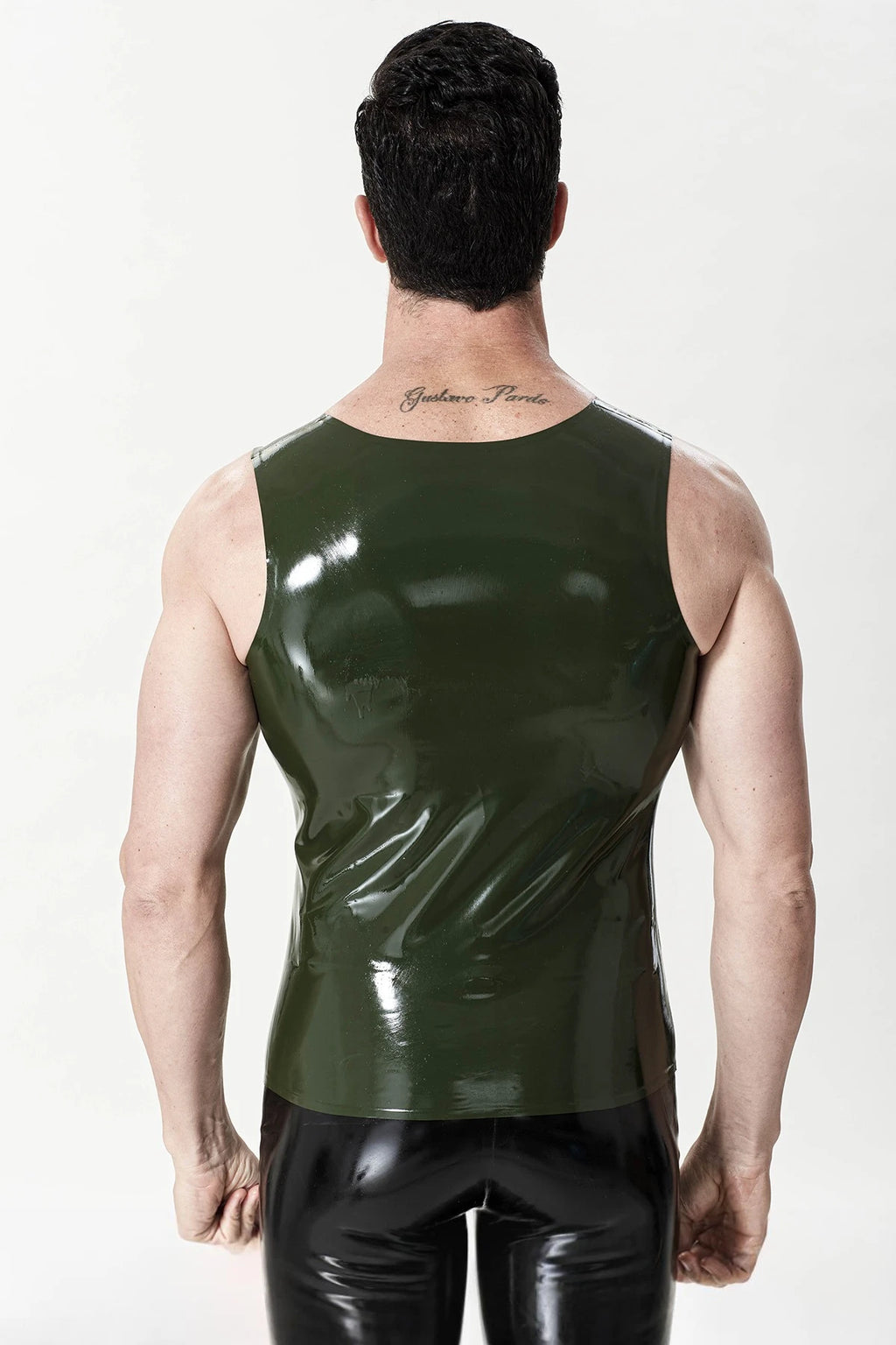 Olive Green Male Latex Regular Singlet