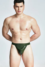 Olive Green Male Latex Standard Jockstrap Single Stripe