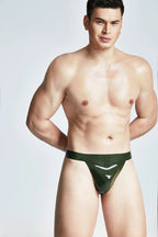 Olive Green Male Latex Standard Jockstrap Single Stripe