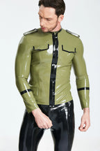 Olive Green Male 'Military Cadet' Tunic Latex Jacket