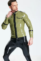Olive Green Male 'Military Cadet' Tunic Latex Jacket