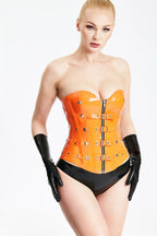 Orange Full Cup Buckled Strap Latex Corset