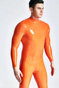 Orange  & Pink  & Metallic Gold Male Standard Back Zip Latex Catsuit