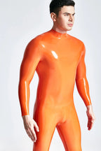 Orange  & Pink  & Metallic Gold Male Standard Back Zip Latex Catsuit