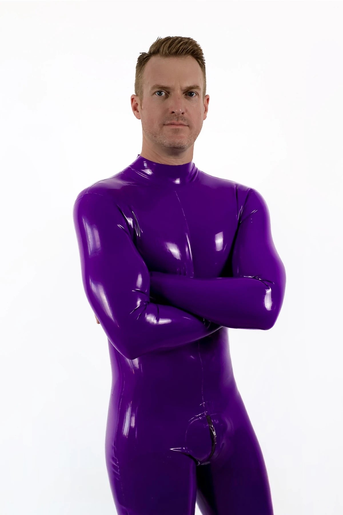 Orange  & Pink  & Metallic Gold Male Standard Back Zip Latex Catsuit
