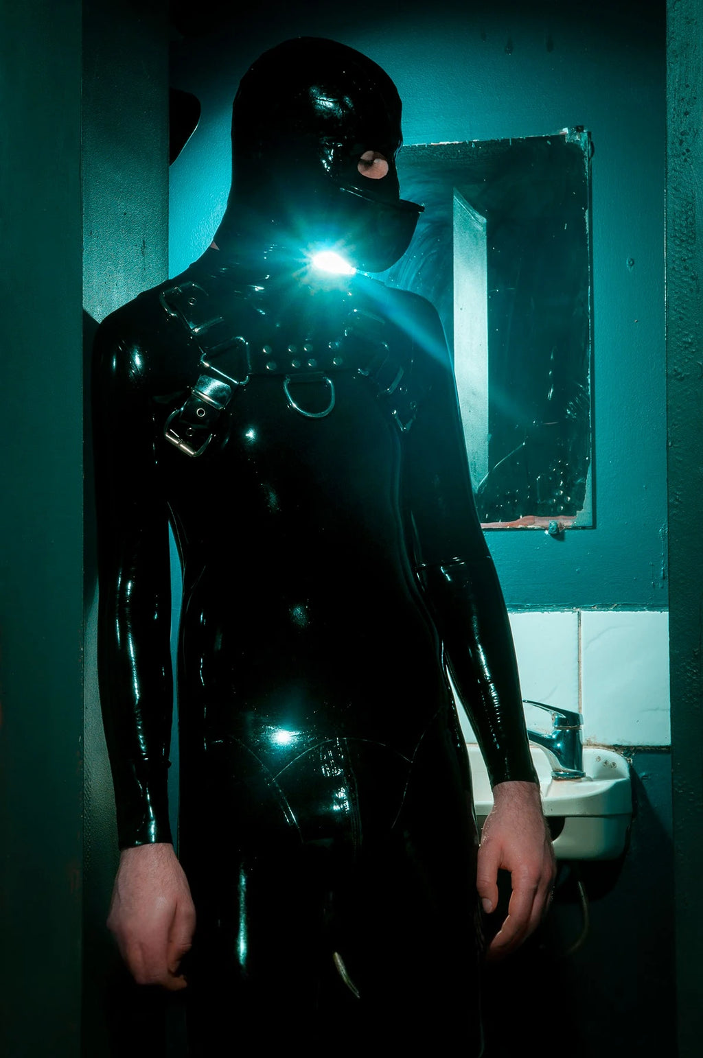 Orange  & Pink  & Metallic Gold Male Standard Back Zip Latex Catsuit