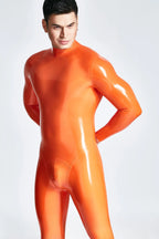 Orange  & Pink  & Metallic Gold Male Standard Back Zip Latex Catsuit