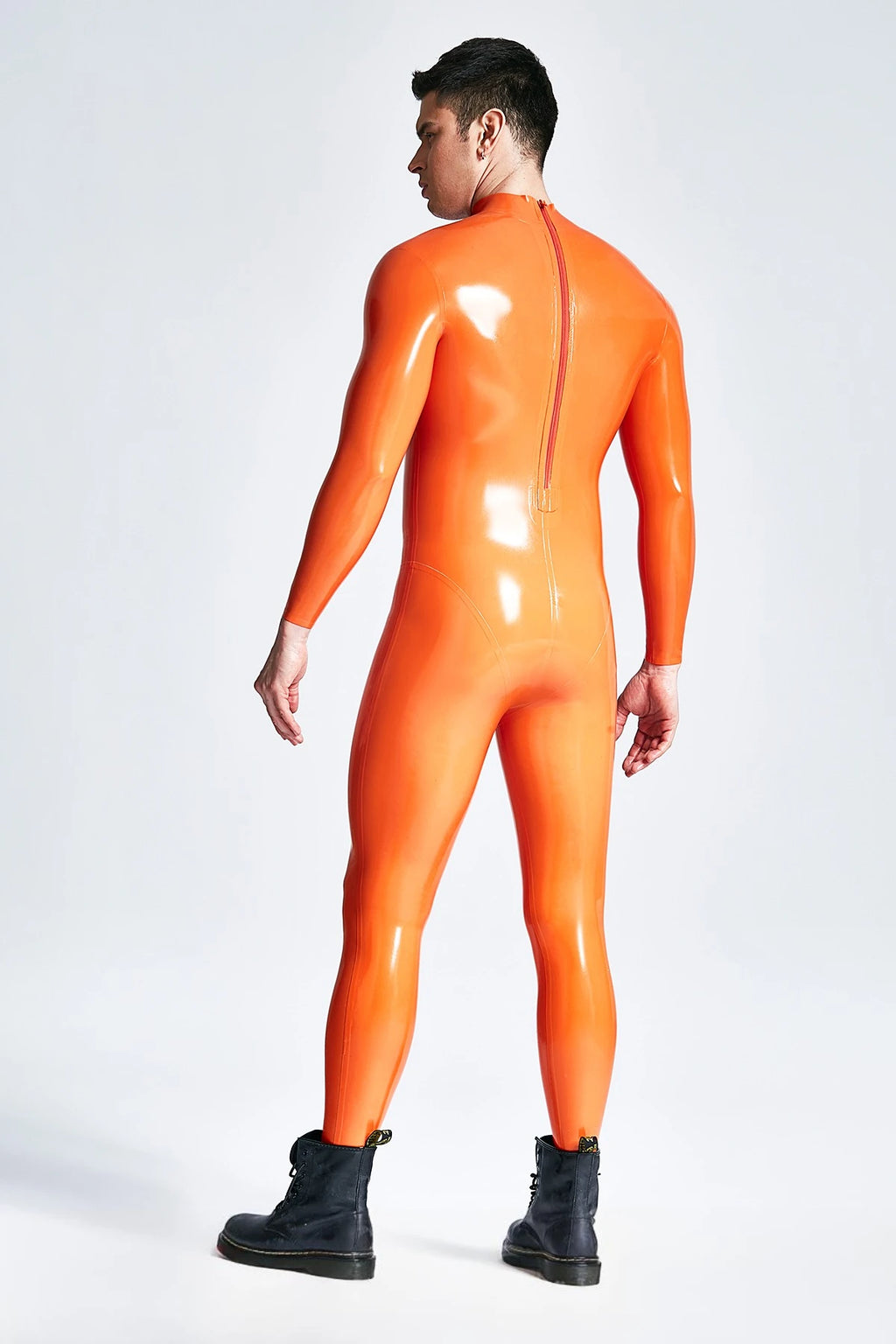 Orange  & Pink  & Metallic Gold Male Standard Back Zip Latex Catsuit