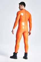 Orange  & Pink  & Metallic Gold Male Standard Back Zip Latex Catsuit