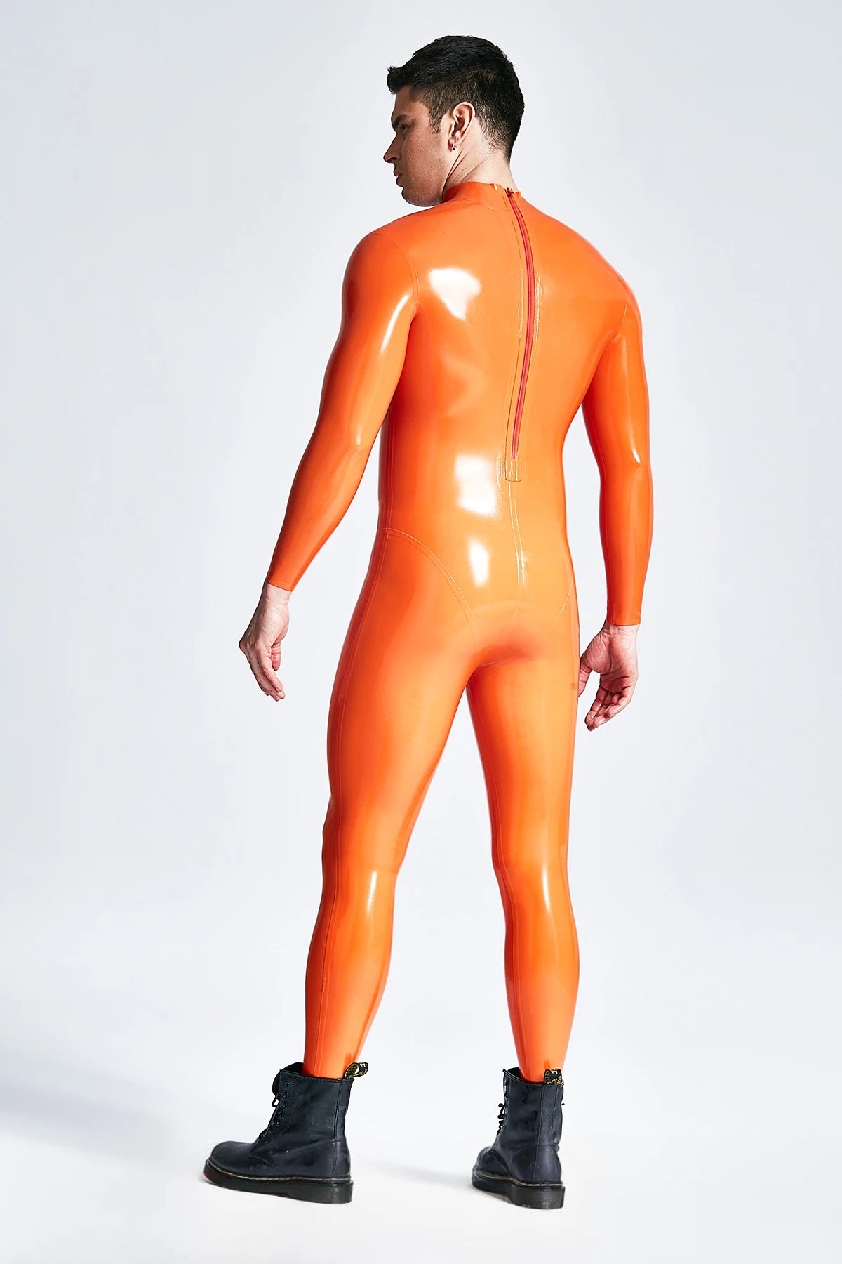 Orange  & Pink  & Metallic Gold Male Standard Back Zip Latex Catsuit