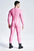 Orange  & Pink  & Metallic Gold Male Standard Back Zip Latex Catsuit