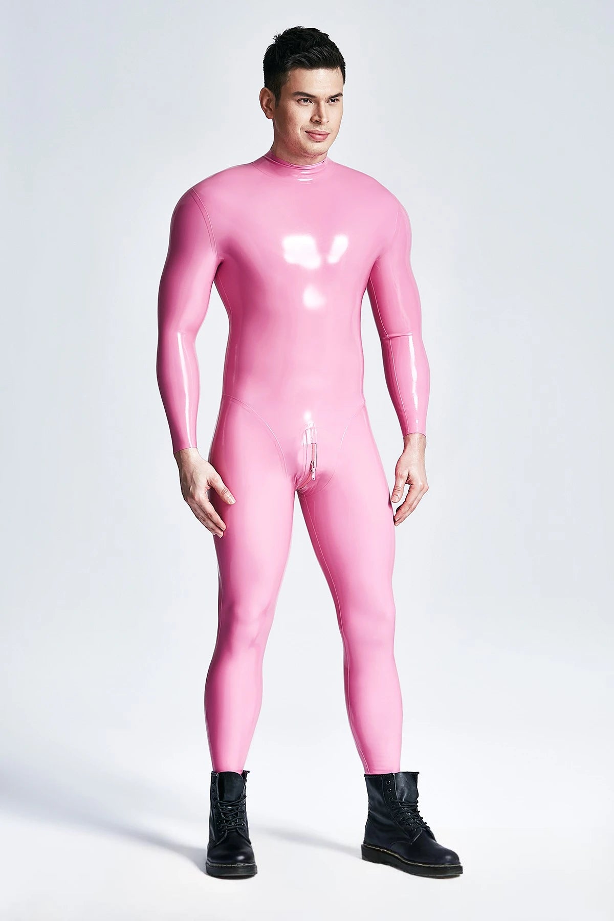 Orange  & Pink  & Metallic Gold Male Standard Back Zip Latex Catsuit