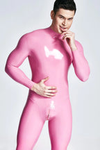 Orange  & Pink  & Metallic Gold Male Standard Back Zip Latex Catsuit