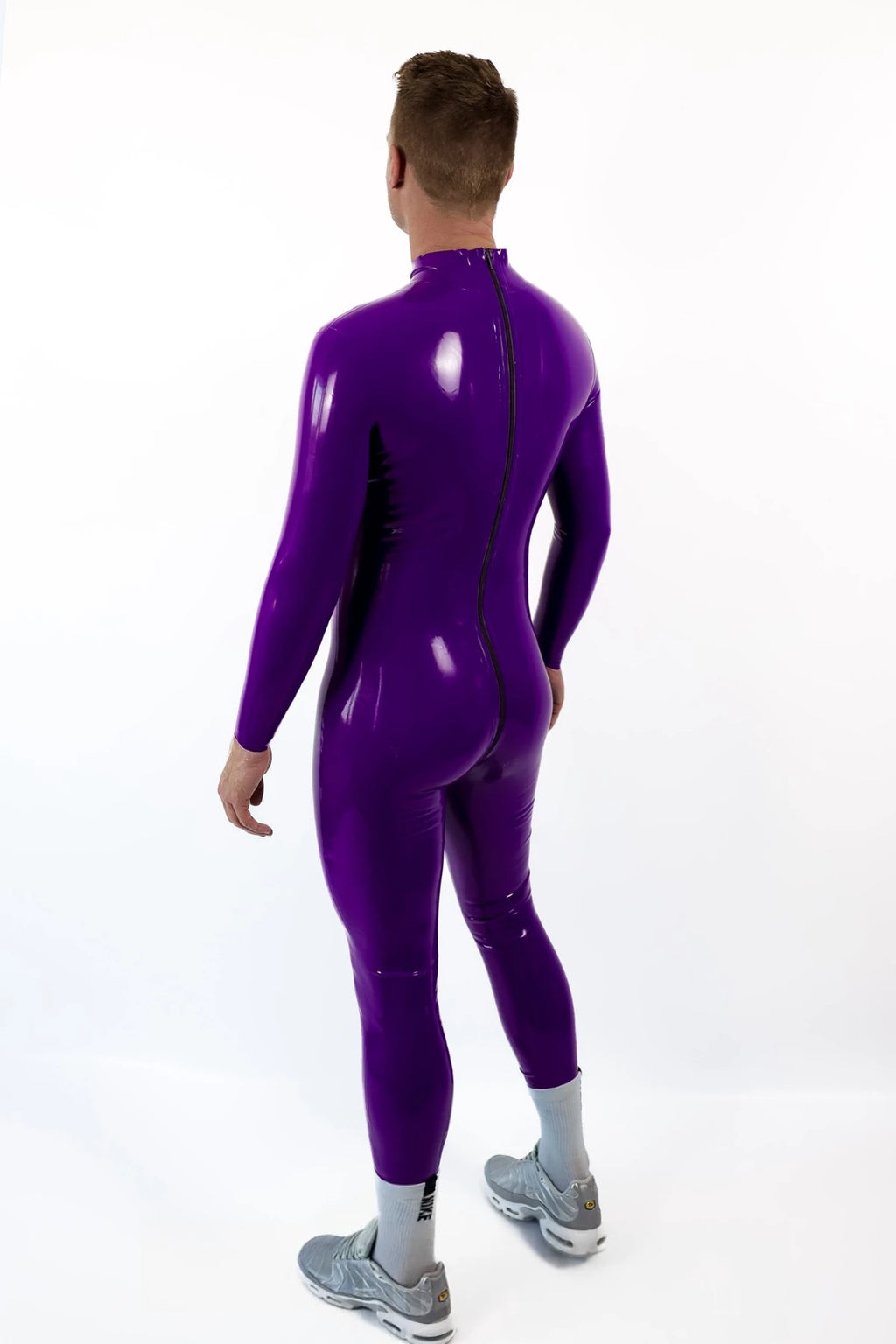 Orange  & Pink  & Metallic Gold Male Standard Back Zip Latex Catsuit