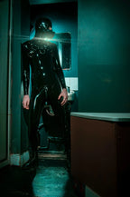 Orange  & Pink  & Metallic Gold Male Standard Back Zip Latex Catsuit