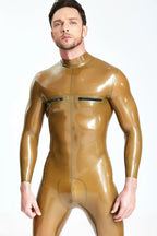 Orange  & Pink  & Metallic Gold Male Standard Back Zip Latex Catsuit
