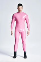 Orange  & Pink  & Metallic Gold Male Standard Back Zip Latex Catsuit