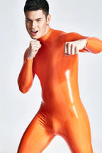 Orange  & Pink  & Metallic Gold Male Standard Back Zip Latex Catsuit